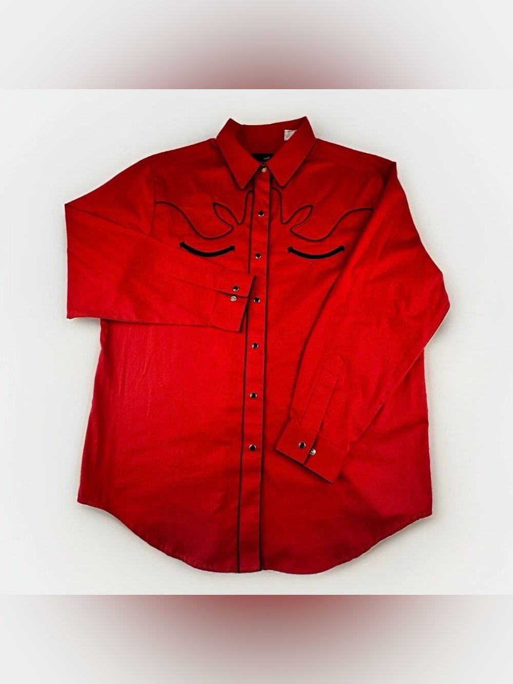 Western Express Mens XXL Red Pearl Snap Shirt Black Piping 1950s Rockabilly